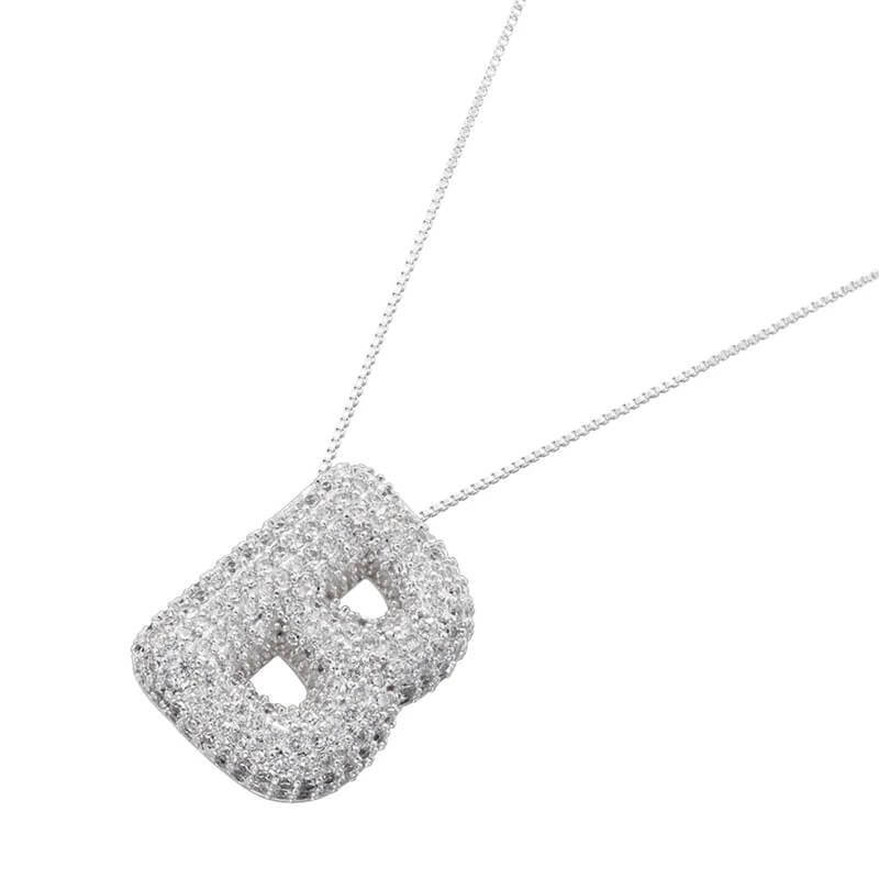 Infinity Puff Letter Necklace Silver Plated B
