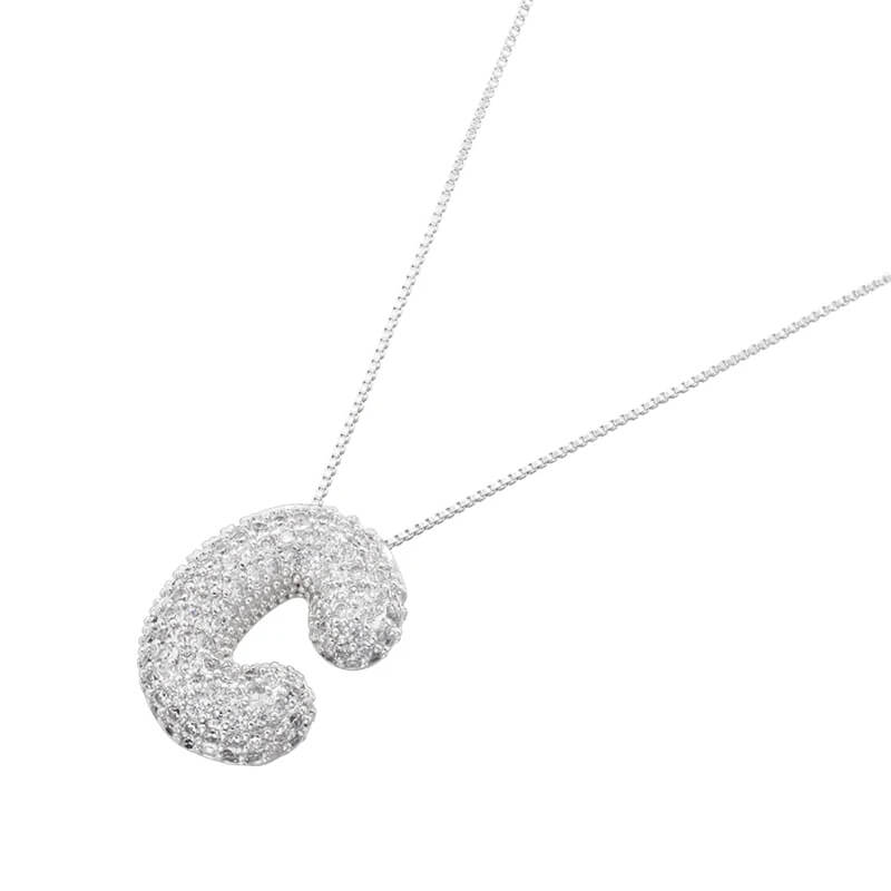 Infinity Puff Letter Necklace Silver Plated C