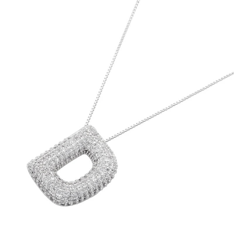 Infinity Puff Letter Necklace Silver Plated D