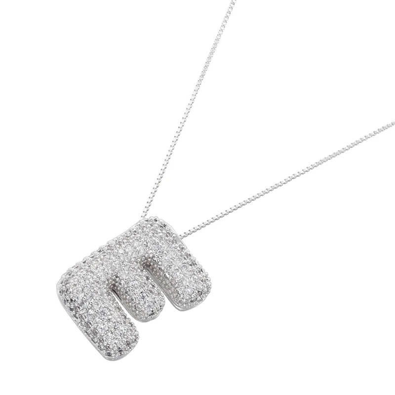 Infinity Puff Letter Necklace Silver Plated E