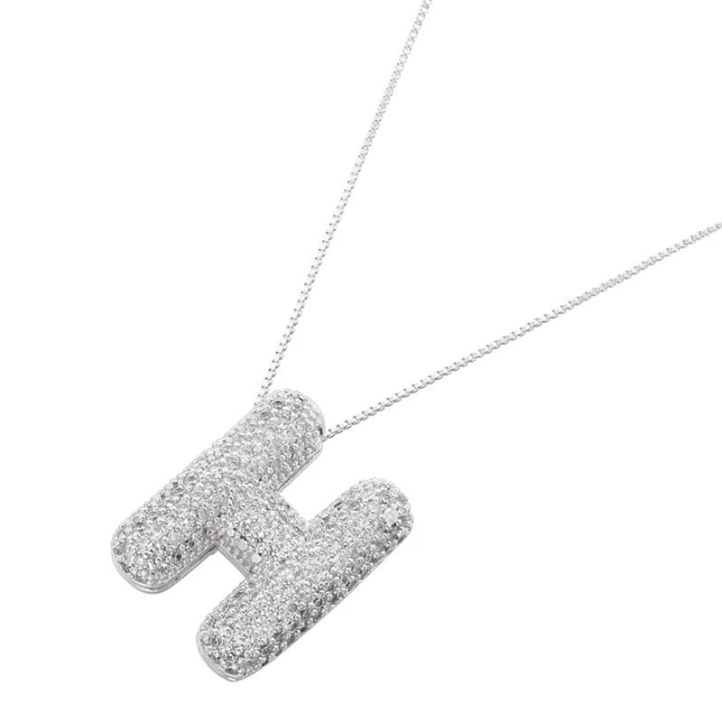 Infinity Puff Letter Necklace Silver Plated H