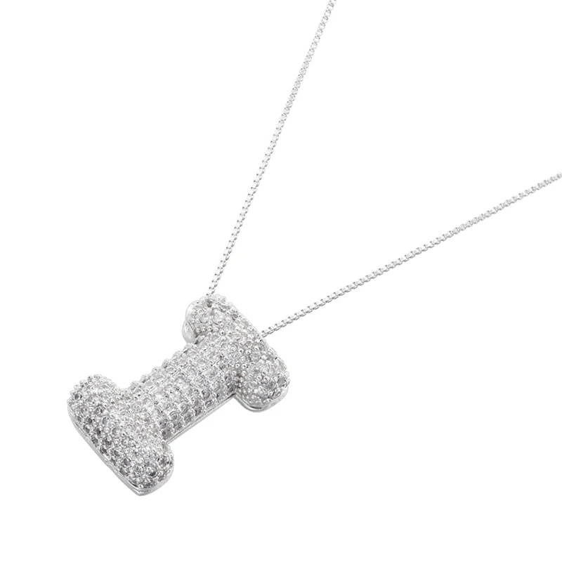 Infinity Puff Letter Necklace Silver Plated I