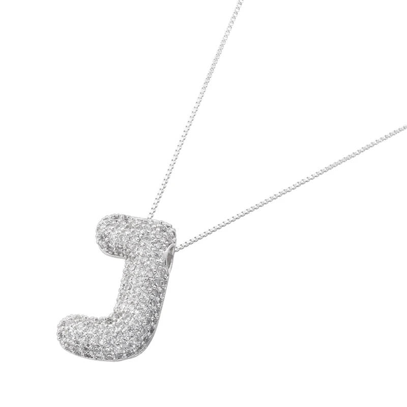 Infinity Puff Letter Necklace Silver Plated J