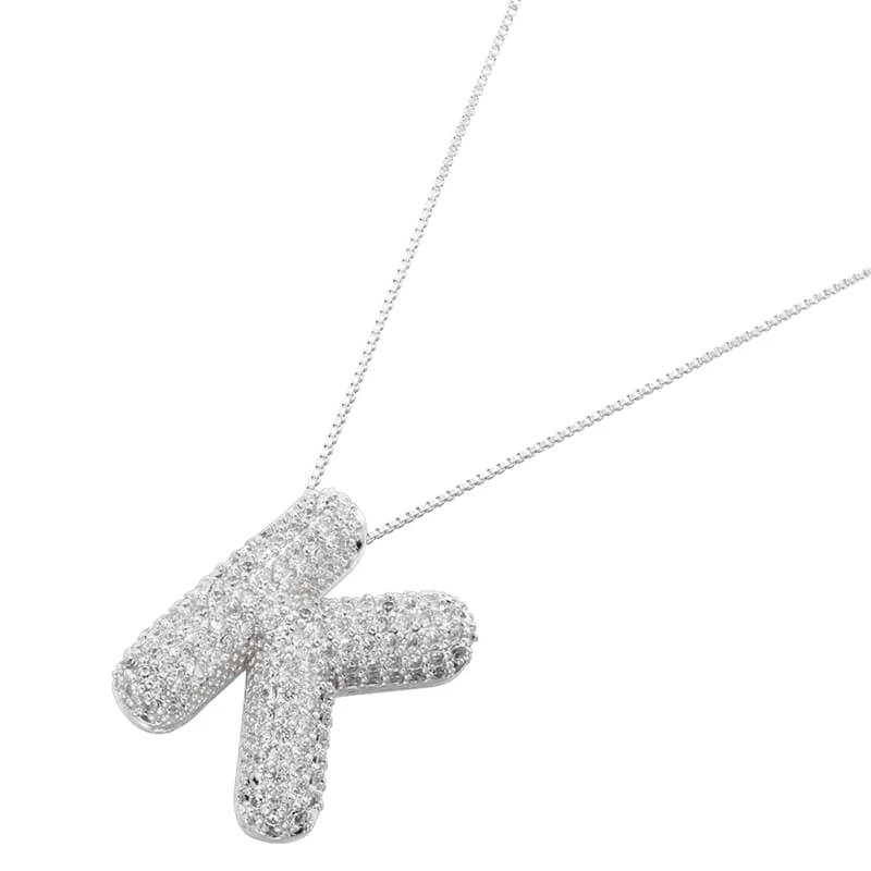 Infinity Puff Letter Necklace Silver Plated K