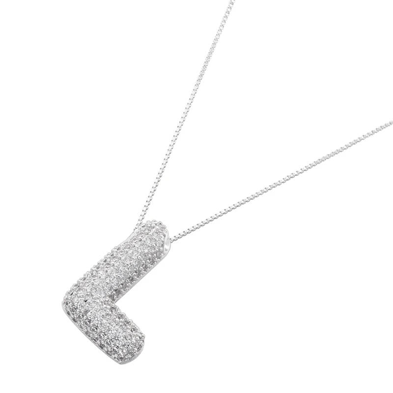 Infinity Puff Letter Necklace Silver Plated L