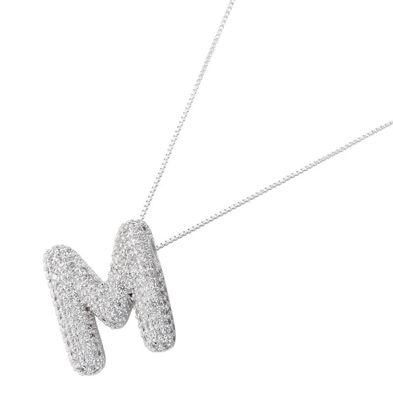 Infinity Puff Letter Necklace Silver Plated M