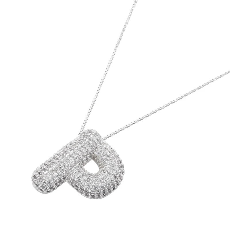 Infinity Puff Letter Necklace Silver Plated P