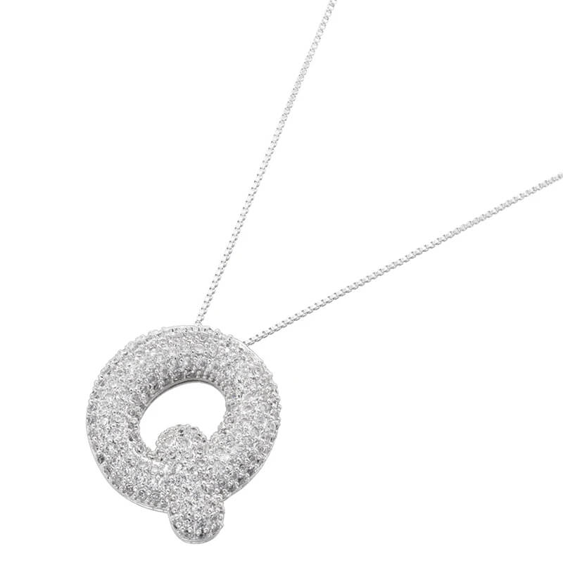 Infinity Puff Letter Necklace Silver Plated Q