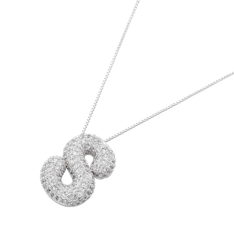 Infinity Puff Letter Necklace Silver Plated S