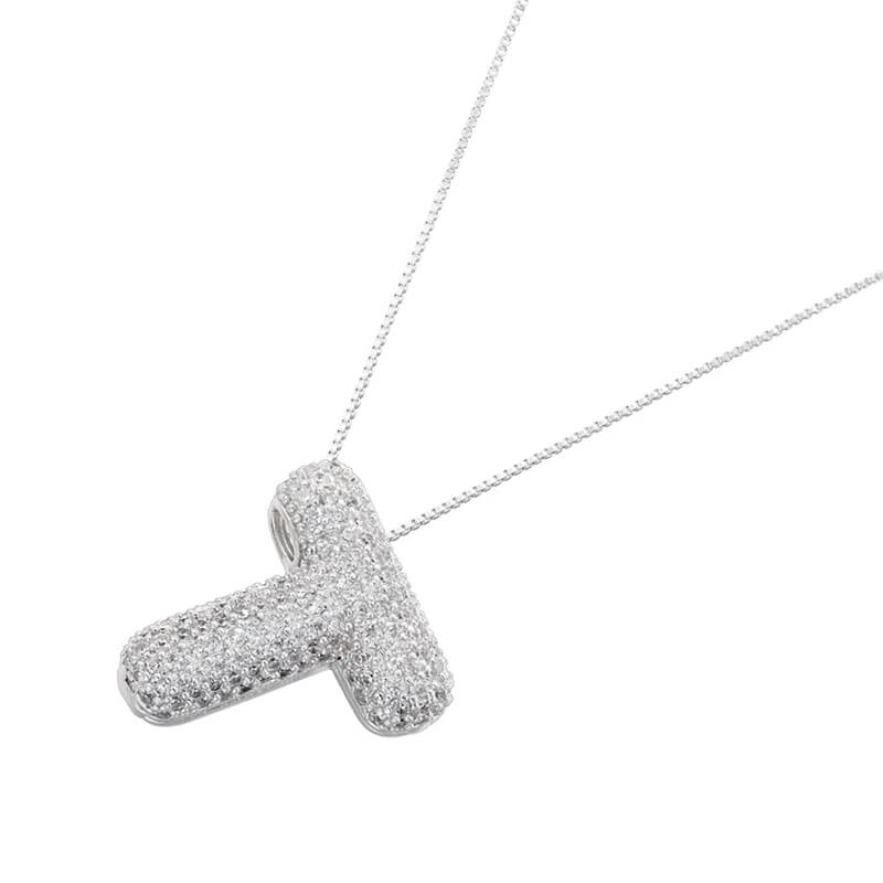 Infinity Puff Letter Necklace Silver Plated T
