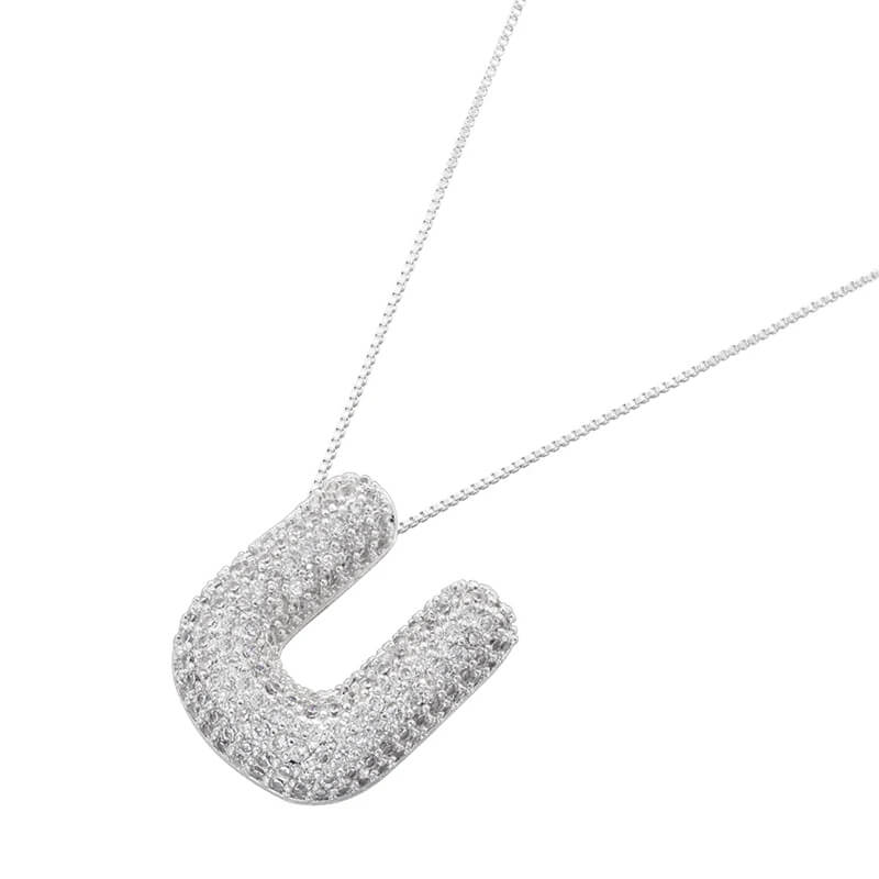 Infinity Puff Letter Necklace Silver Plated U