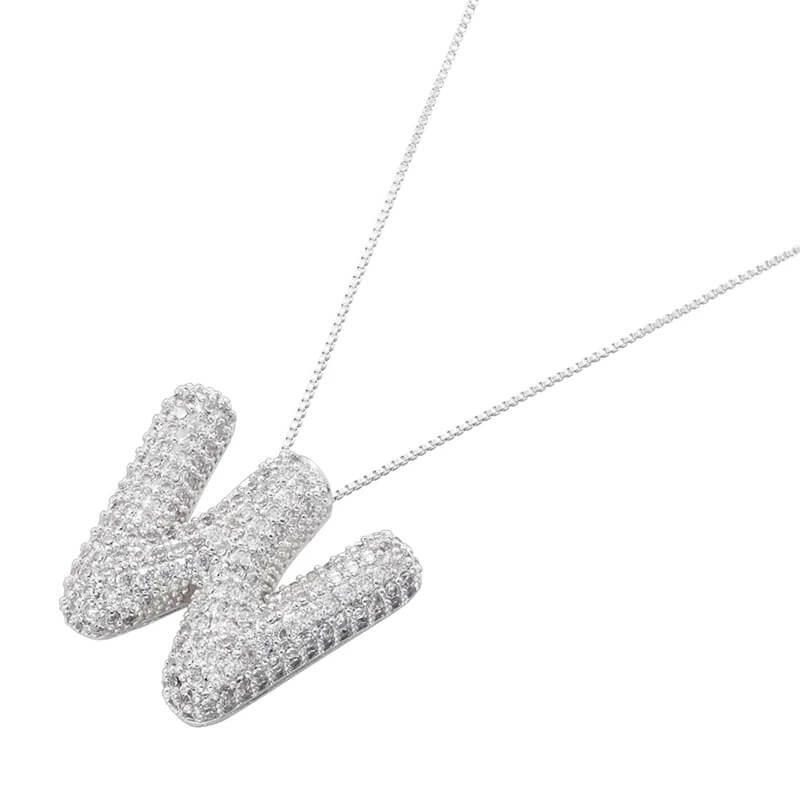 Infinity Puff Letter Necklace Silver Plated W