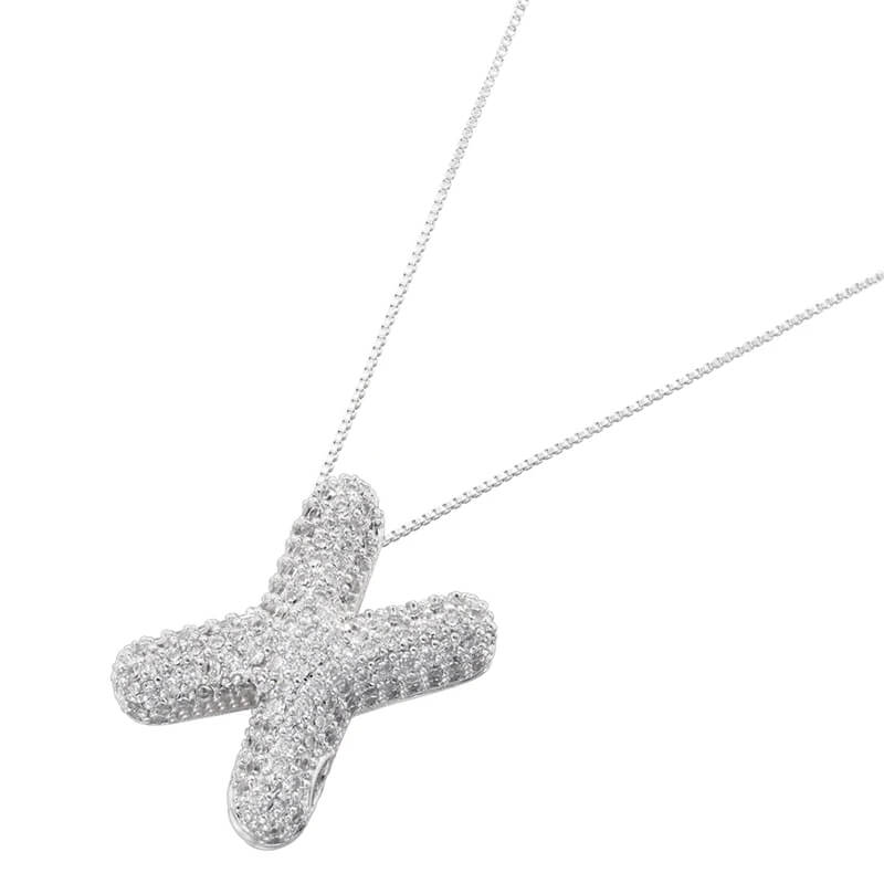 Infinity Puff Letter Necklace Silver Plated X