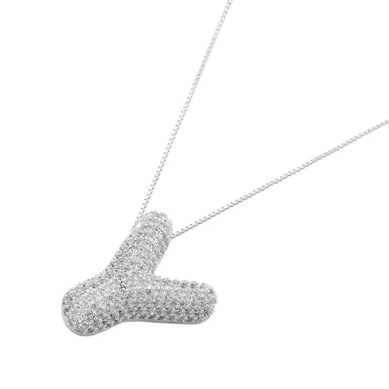 Infinity Puff Letter Necklace Silver Plated Y