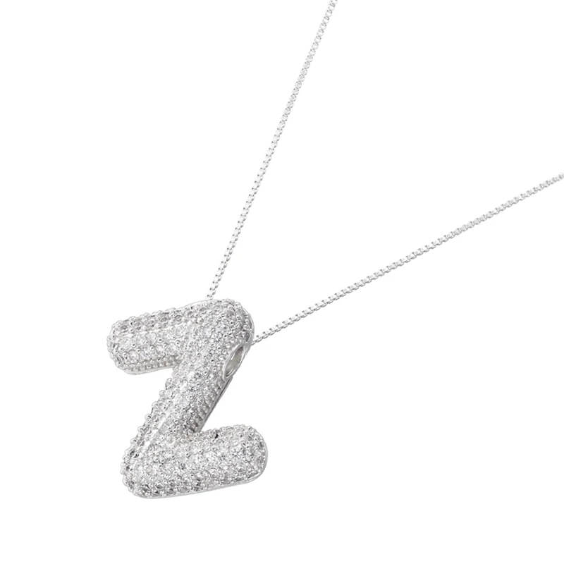 Infinity Puff Letter Necklace Silver Plated Z