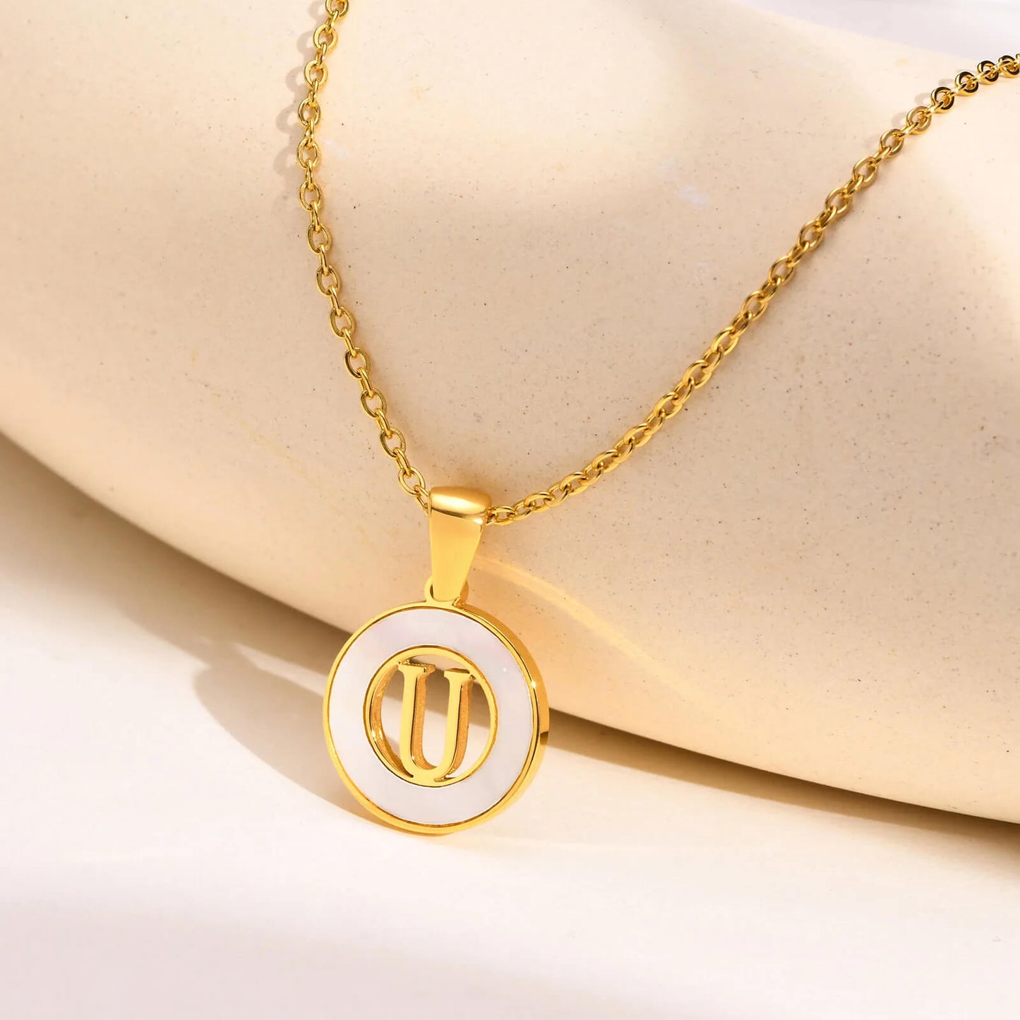 Ash Initial Pendant Necklace 18k Gold Plated U