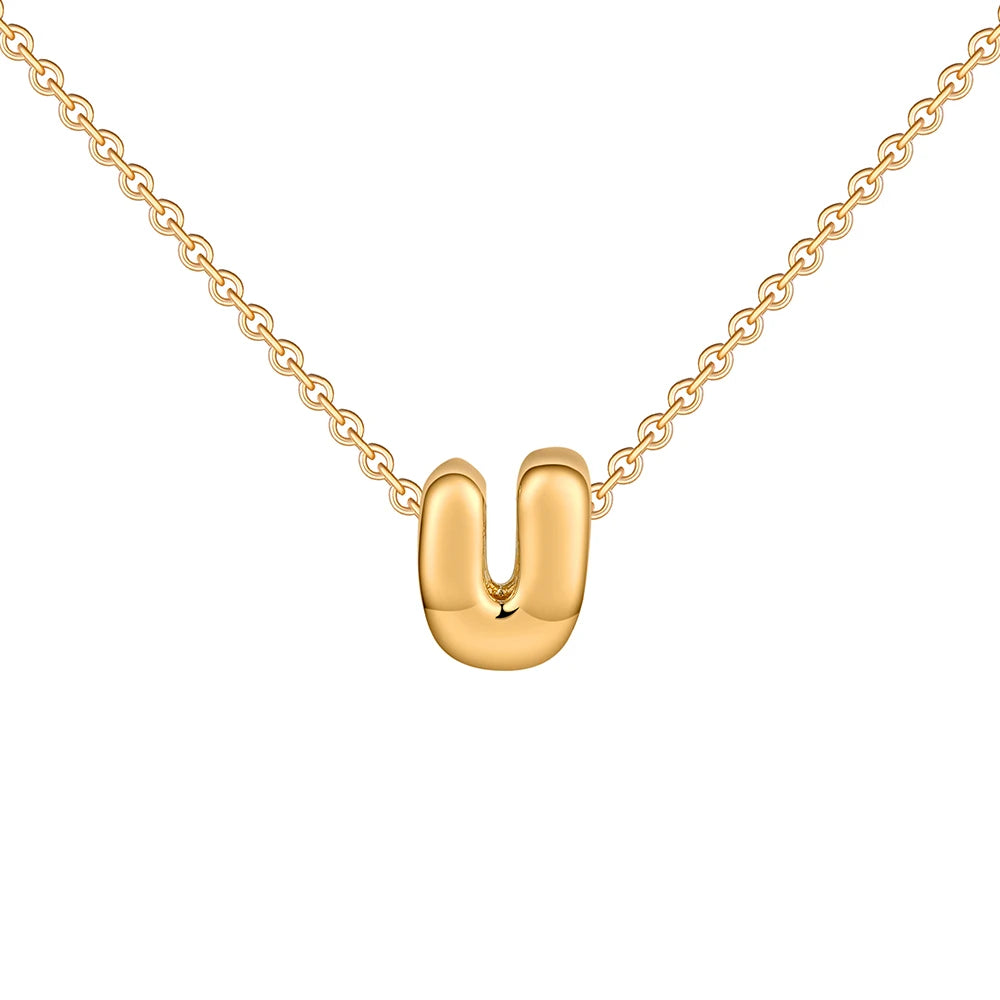 Dainty Mini Bubble Letter Necklace 18k Gold Plated U