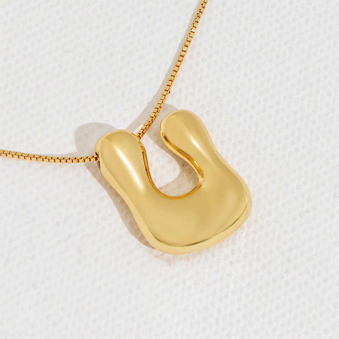 Yumi Bubble Initial Necklace 18k Gold Plated U