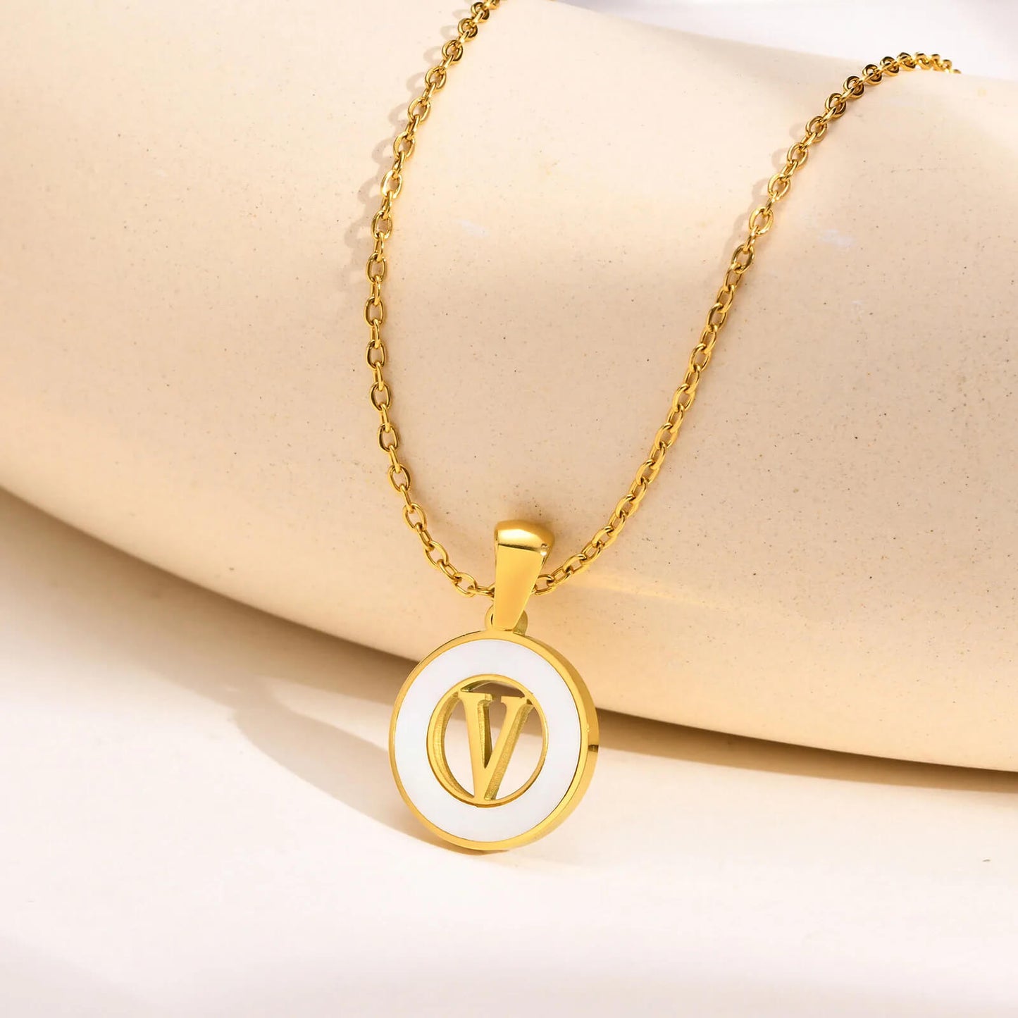 Ash Initial Pendant Necklace 18k Gold Plated V