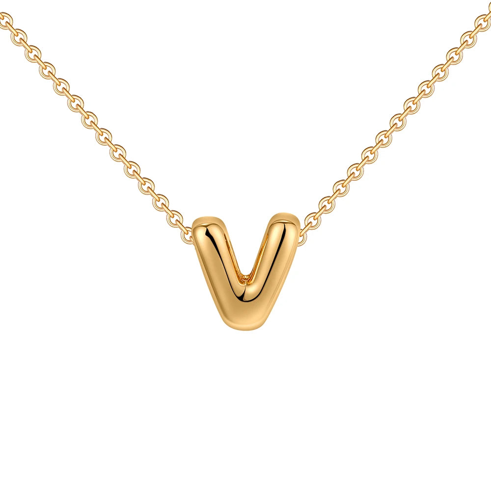 Dainty Mini Bubble Letter Necklace 18k Gold Plated V
