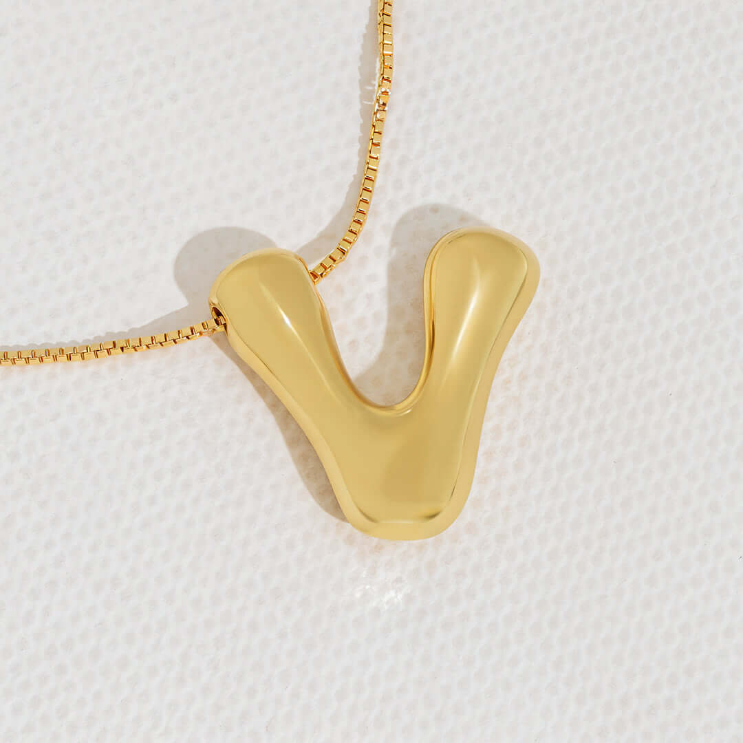 Yumi Bubble Initial Necklace 18k Gold Plated V