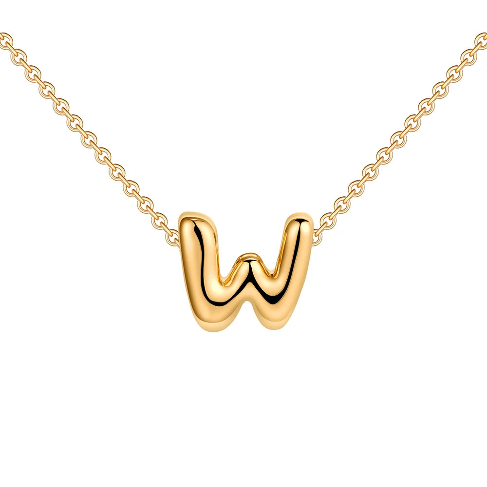 Dainty Mini Bubble Letter Necklace 18k Gold Plated W