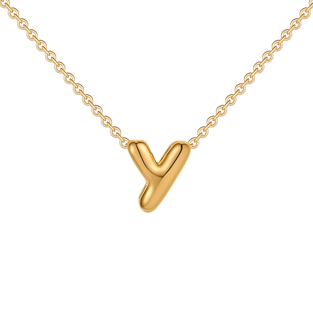 Dainty Mini Bubble Letter Necklace 18k Gold Plated Y