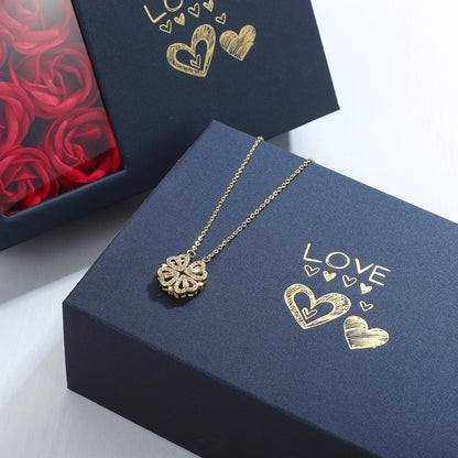 RIYOVA Eternal Rose Box with leaf Grass Heart Necklace