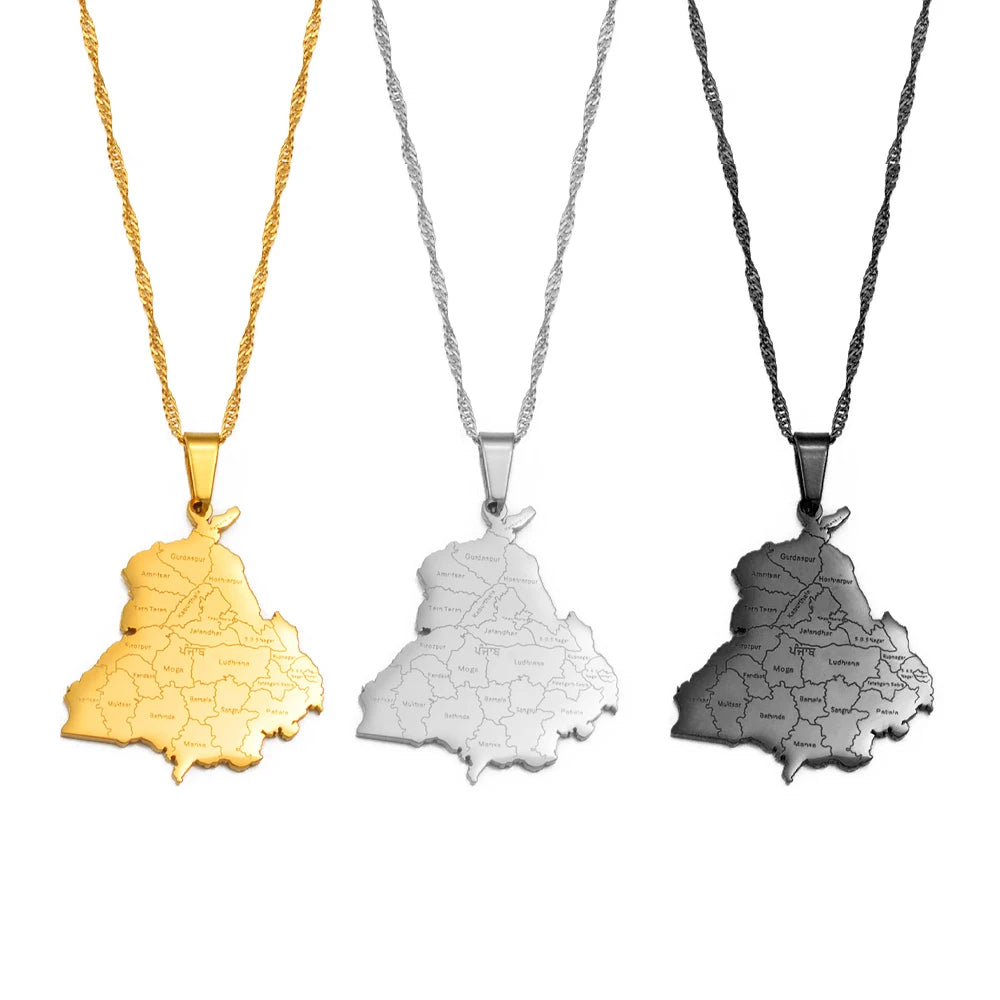 Punjab Map Pendant Necklace