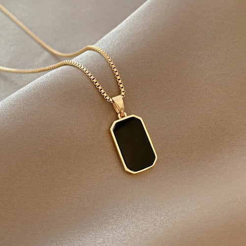 Korean Black Epoxy Pendant Necklace