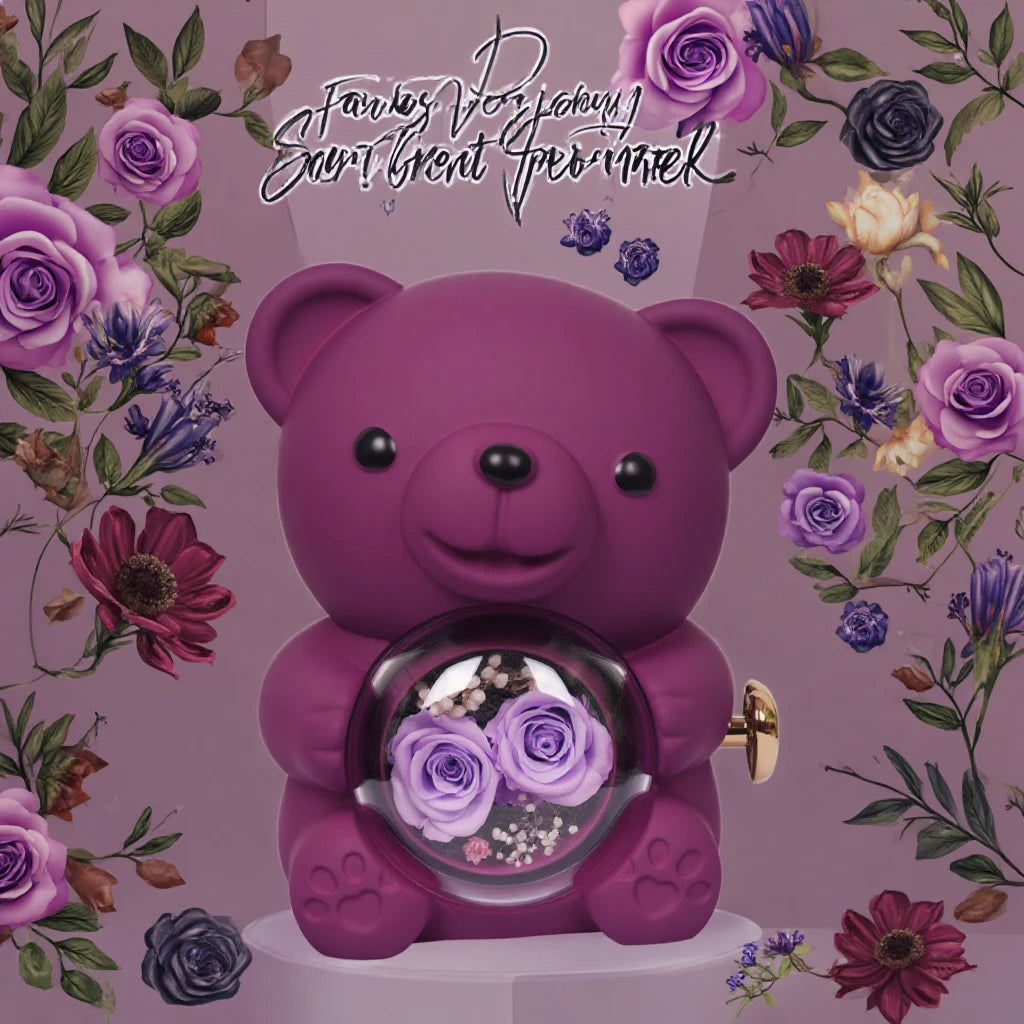 RIYOVA Two Eternal Rose Teddy Bear Projection Necklace