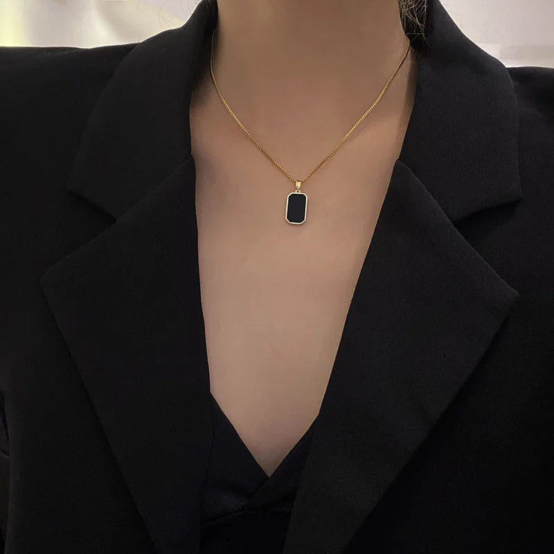 Korean Black Epoxy Pendant Necklace