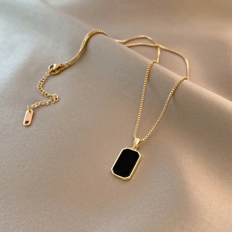 Korean Black Epoxy Pendant Necklace