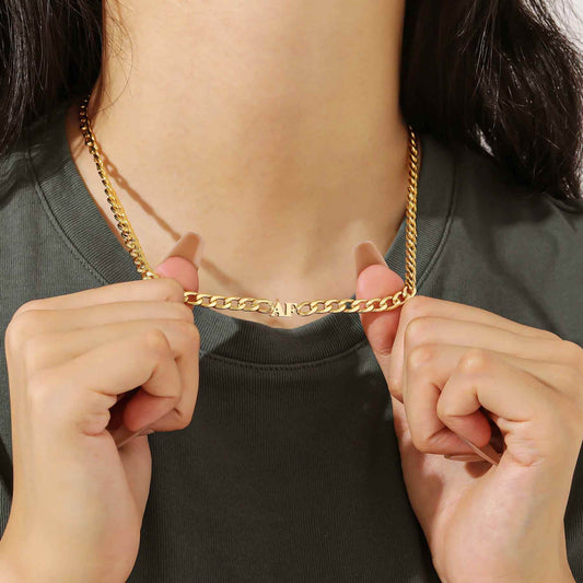 Welded Letter Cuban Chain Necklace - RIYOVA Jewelry