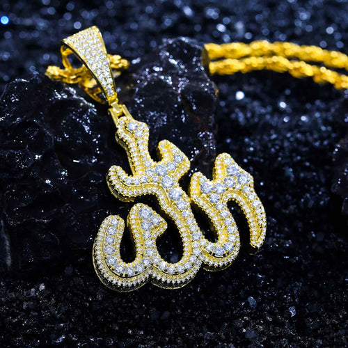Iced Out Islamic Moissanite Pendant 18k Gold Plated