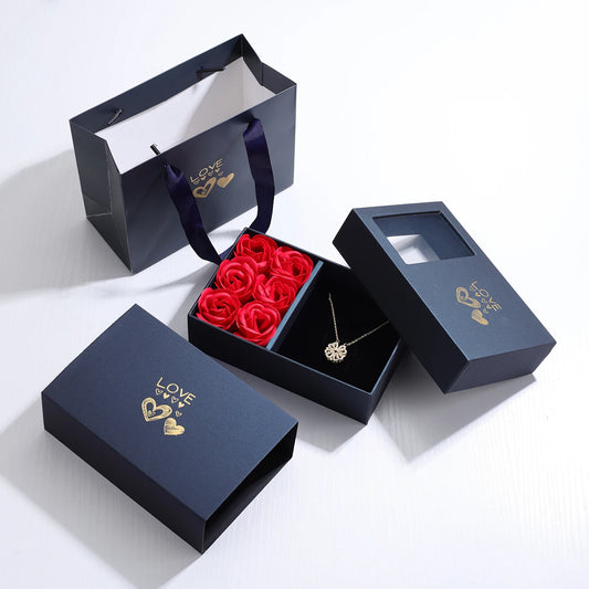 RIYOVA Eternal Rose Box with leaf Grass Heart Necklace