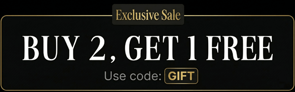 Promotional banner for 'Buy 2, Get 1 Free' sale with April Sale text and use code 'GIFT'.