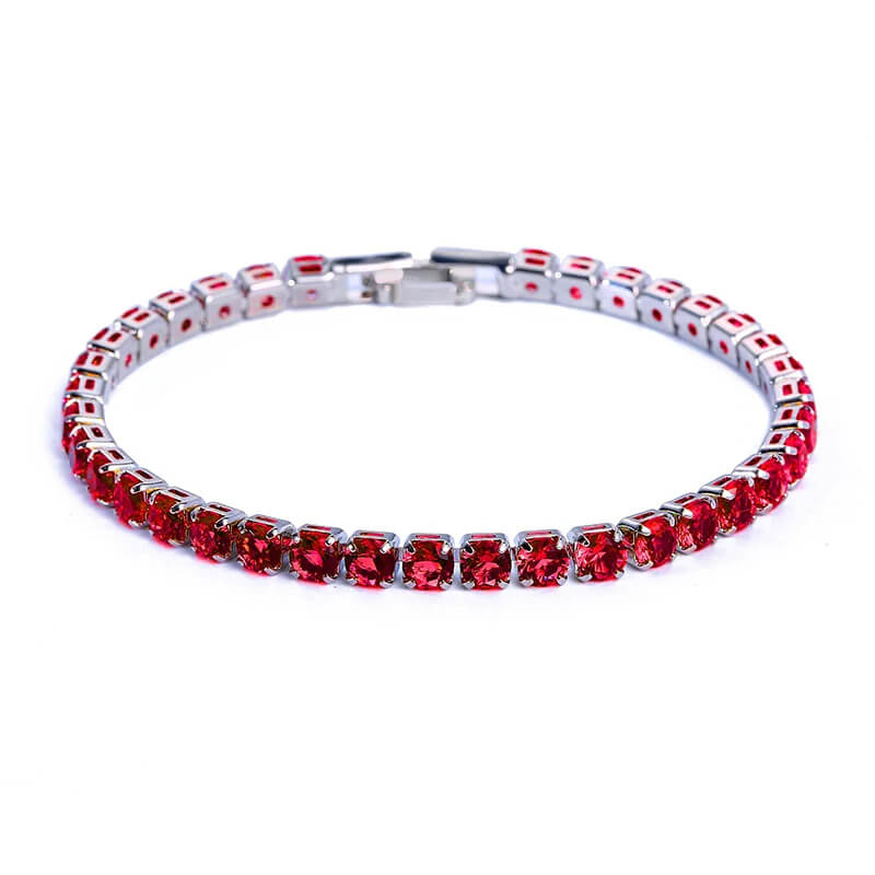 Garnet tennis bracelet with vivid red cubic zirconia stones, a standout iced out hip hop accessory for men and women.