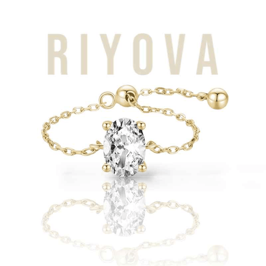 Dusty Oval Crystal Chain Ring - RIYOVA Jewelry
