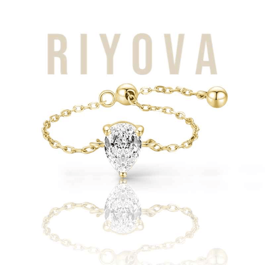 Crystal Self Love Drop Chain Ring - RIYOVA Jewelry