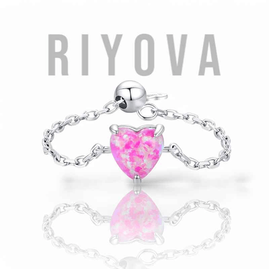 Heart Opal Chain Ring - RIYOVA Jewelry