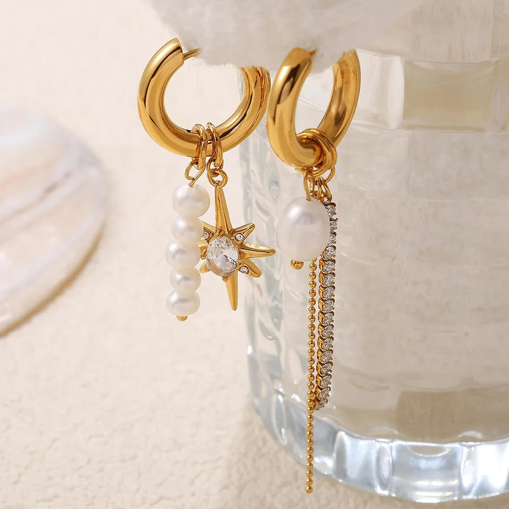 Starburst Mismatched Pearl Earrings