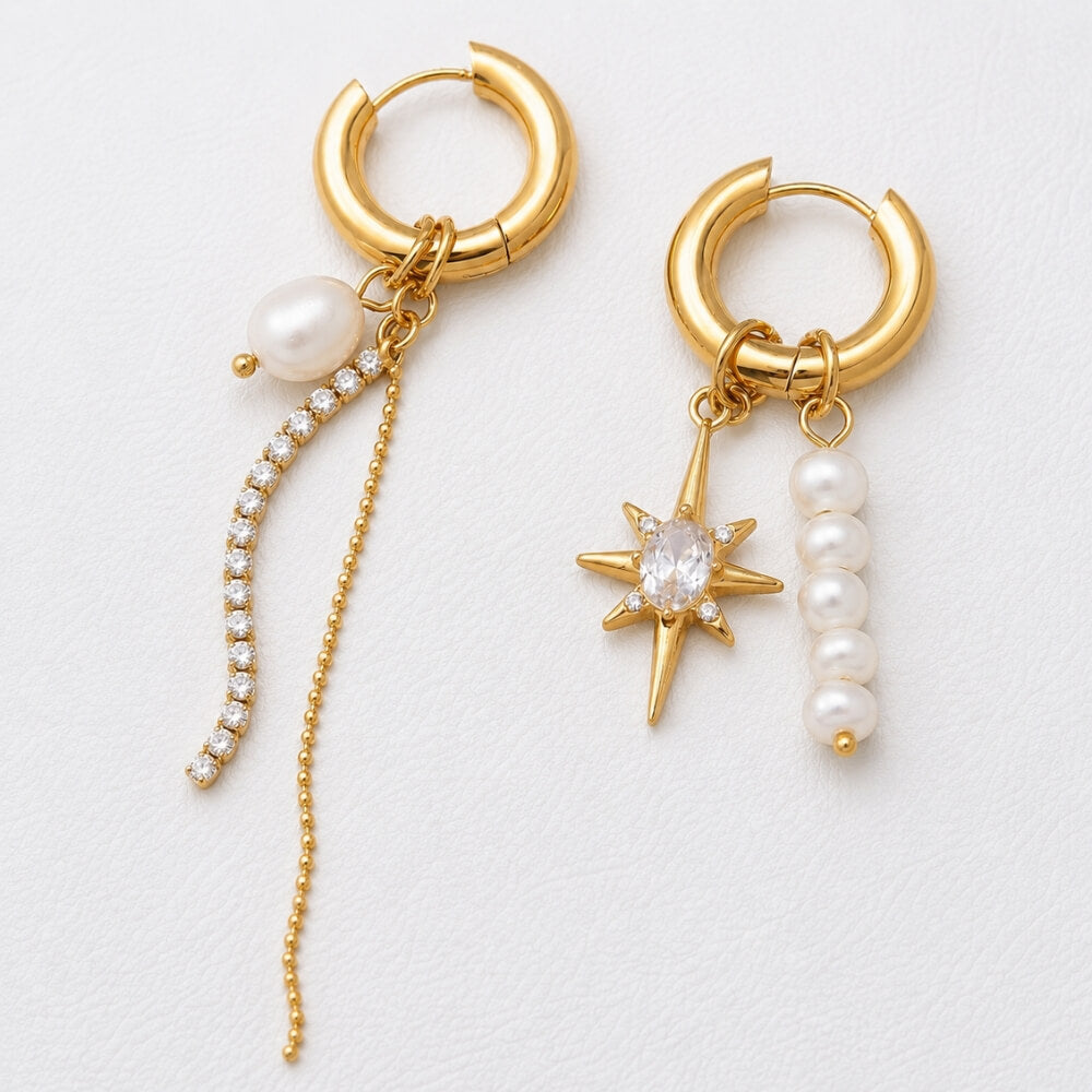 Starburst Mismatched Pearl Earrings RIYOVA