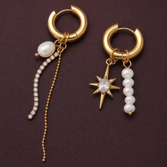 Starburst Mismatched Pearl Earrings RIYOVA