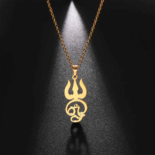 Tamil Om Trident Shiva Necklace - RIYOVA Jewelry