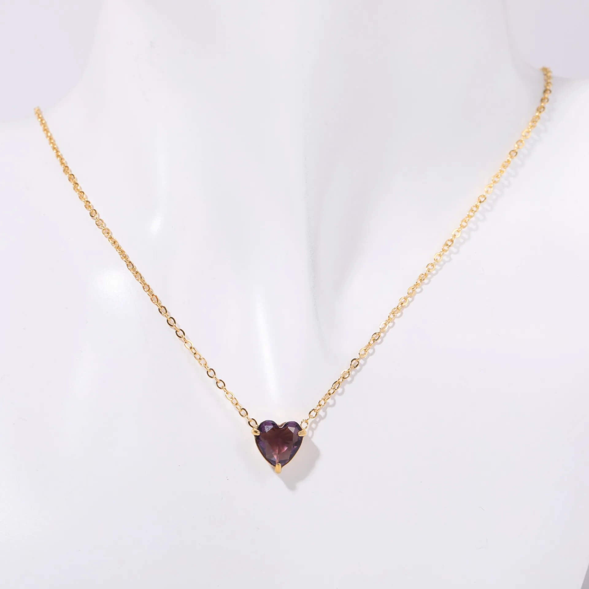 Birthstone Heart Necklace Gold February
