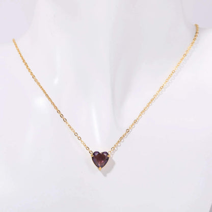 Birthstone Heart Necklace Gold February