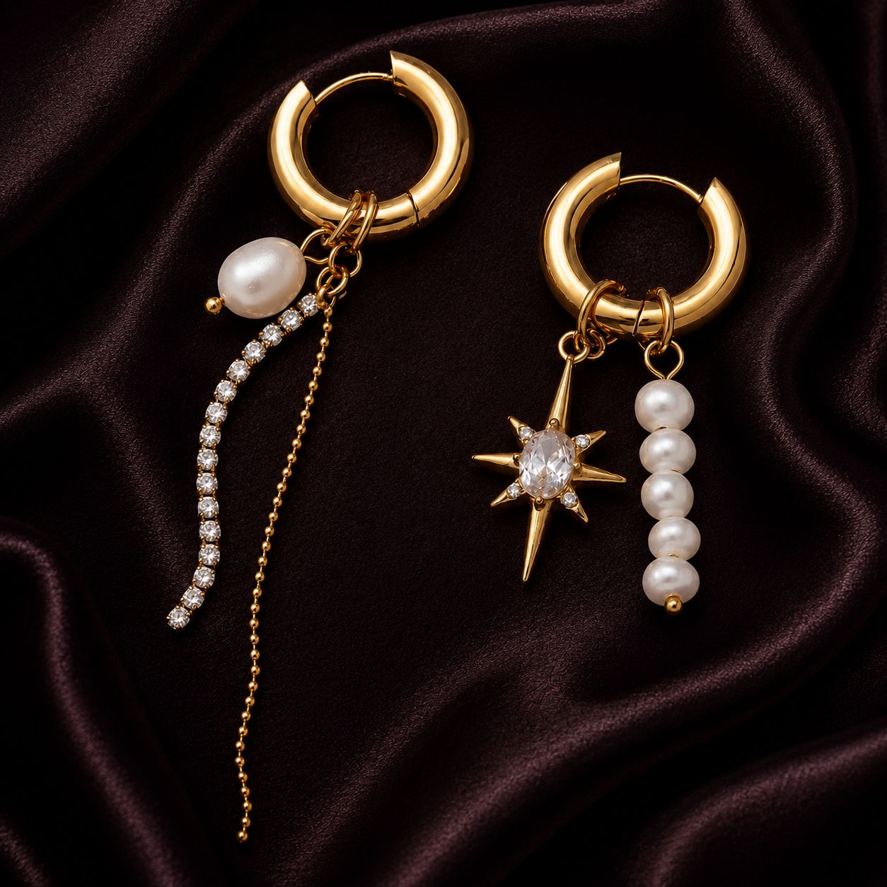 Starburst Mismatched Pearl Earrings RIYOVA