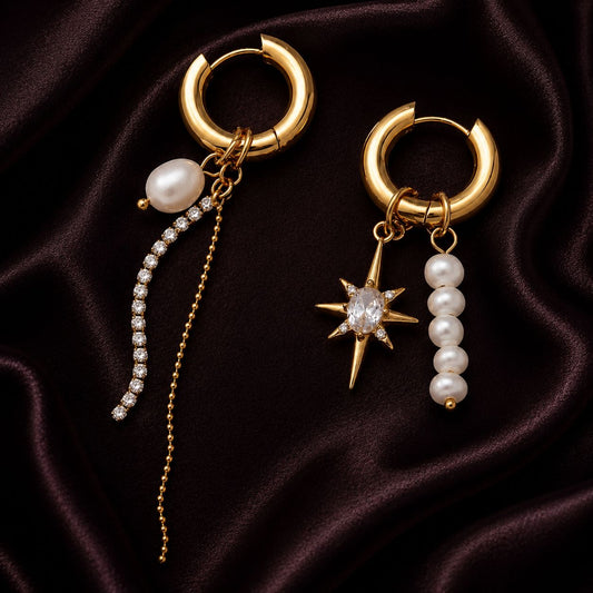Starburst Mismatched Pearl Earrings RIYOVA